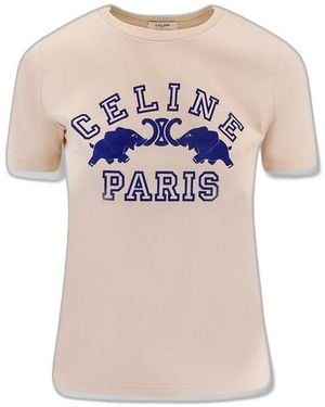 Celine Champagne Foncebleu Cotton Regular T-Shirt - White
