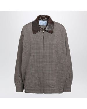 Prada Tobacco Houndstooth Wool Blouson - Gray