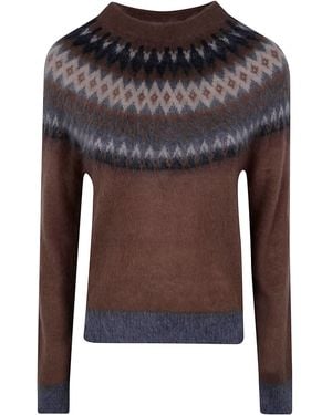 Max Mara "Glassa" Jacquard Round Neck Sweater - Brown