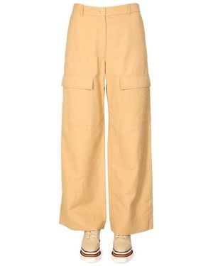 Stella McCartney Cotton Blend Wide Leg Cargo Pants - Natural