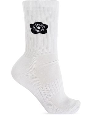 KENZO Boke Flower-Logo Ribbed Socks - White