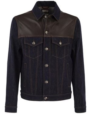 Brunello Cucinelli Cotton Denim Jacket With Leather Details - Black