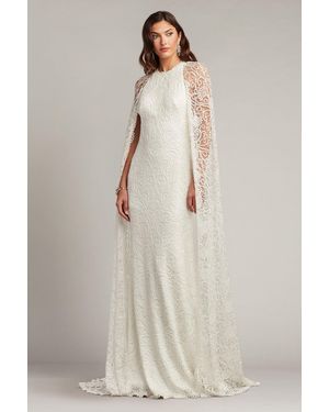 Tadashi Shoji Piers Embroidered Cape Gown - Natural