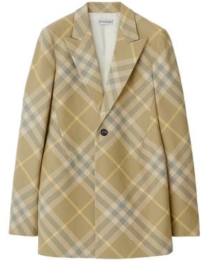 Burberry Wool Single-Breasted Blazer Jacket - Natural