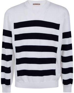Nuur Two Tone Stripes Crew Neck Sweater - White