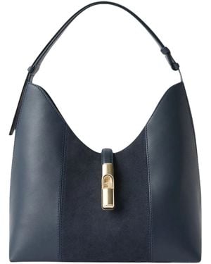 Furla Medium Suede-Panelled Leather Shoulder Bag - Blue