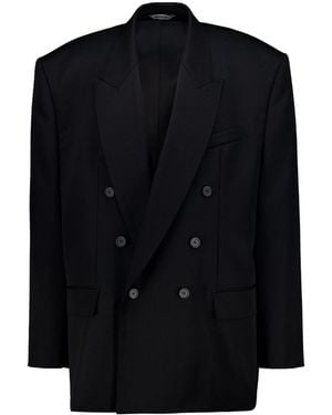 Balenciaga Double-Breasted Wool-Gabardine Jacket - Black