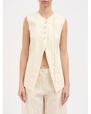 Nostrasantissima Striped Cotton And Linen Top - Natural