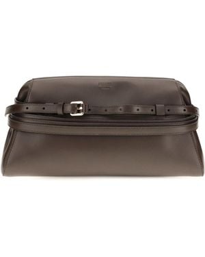 Moschino Leather Clutch With Buckle Detail - Brown