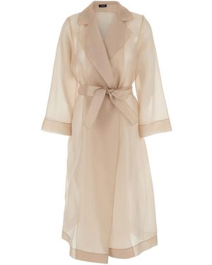 Plain Trench Coat With Waist Tie - Natural
