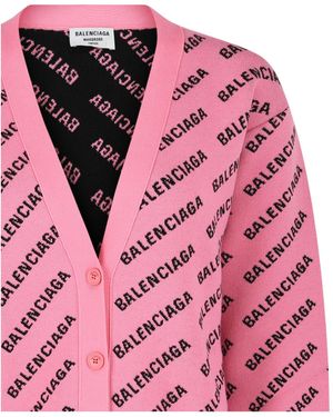 Balenciaga Allover Logo Cardigan - Pink