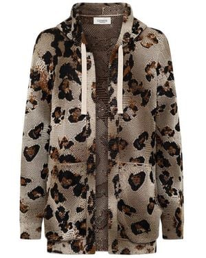 Laneus Open-Front Hooded Cardigan - Brown