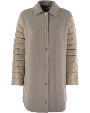 Herno Luxury Wool-Blend Jacket With Quilted Down Sleeves - Gray