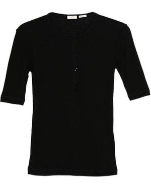 BITE STUDIOS Henley Neck Short Sleeve Sweater - Black
