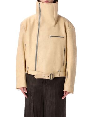 Rick Owens Biker Jumbo Stooges Leather Jacket - Natural