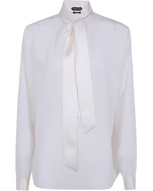 Tom Ford Silk Crepe De Chine Lavalliere Tunic Top - White