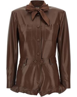 Self-Portrait Self Portrait Leather Effect Jumpsuit - Brown