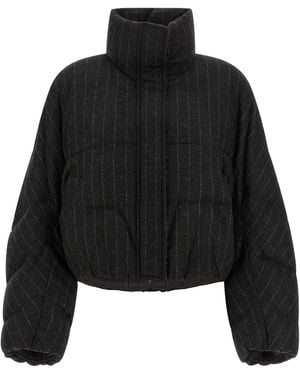 Brunello Cucinelli Micro Sequin Pinstriped Crop Down Jacket - Black