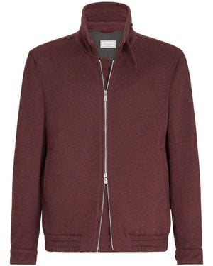 Brunello Cucinelli Virgin Wool Beaver Cloth Bomber Jacket With Zipper - Purple