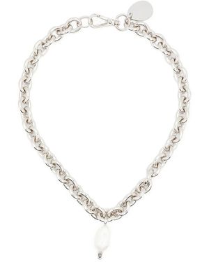 Simone Rocha Chain Necklace With Pearl & Crystal Pendant - White