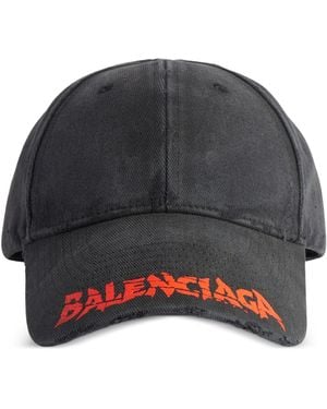 Balenciaga Logo-Print Distressed Baseball Cap - Gray