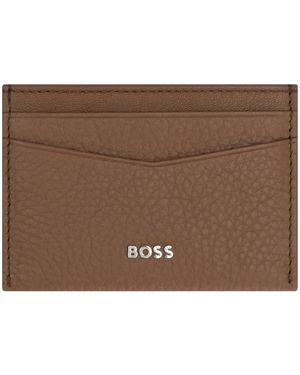 BOSS Logo Detail Leather Card Holder - Brown