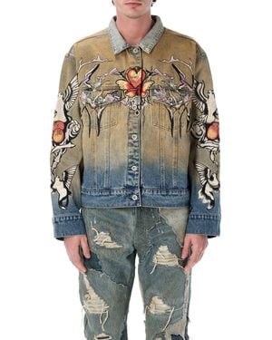 Who Decides War Embroidered Dove Trucker Jacket - Blue