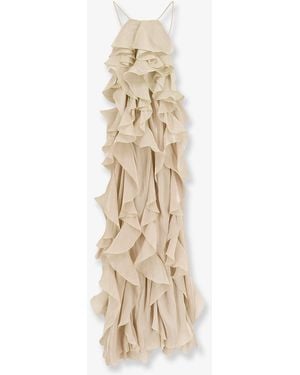 ACTUALEE Long Ruffled Dress - White