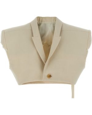 Rick Owens Cropped Wool Blend Cotton Vest - Natural