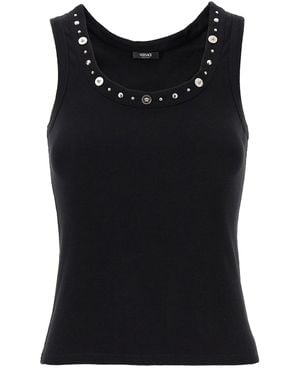 Versace Ribbed Studded Decorative Button Top - Black