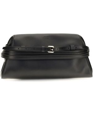 Moschino Leather Clutch With Buckle Detail - Black