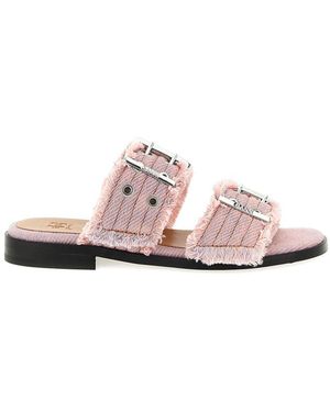 Ganni Fringed Denim Buckle Cameo Textile Sandals - Pink