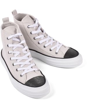Brunello Cucinelli Birch Cotton Linen High Top Sneakers - Metallic