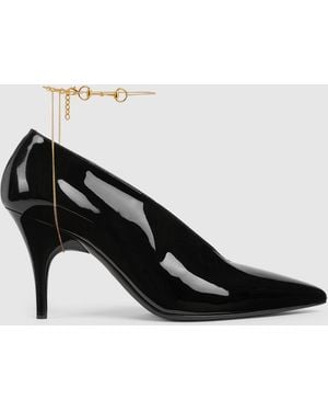 Gucci Leather Décolletté Pumps With Jewel - Black