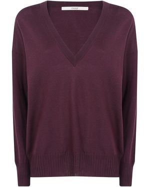 Nuur Long Sleeves V Neck Sweater - Purple