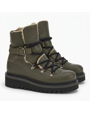 Ferragamo Elimo F Leather Boots — /Khaki - Green