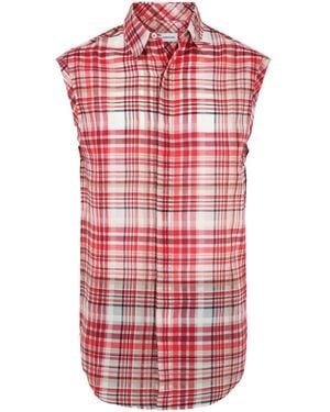 Ferragamo Plaid Print Sleeveless Shirt - Red