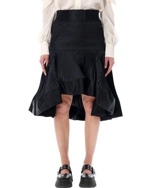 Sacai Nylon Twill Midi Skirt With Pleated Inserts - Black