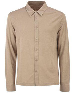 Majestic Stretch Linen Shirt With Front Button Fastening - Natural