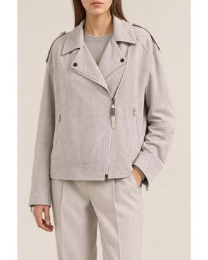 Brunello Cucinelli Quarzo Suede Biker Jacket - Natural