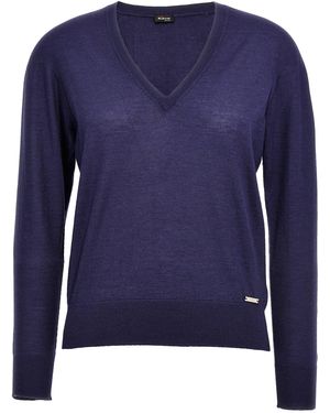 Kiton V-Neck Cashmere And Silk Sweater - Blue