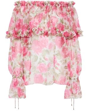 Chloé Off-The-Shoulder Puff-Sleeve Top - Pink