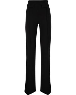 Elisabetta Franchi Double Stretch Crepe Pants With Embroidered Logo - Black