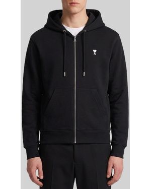 Ami Paris Ami De Coeur Zip-Up Hoodie - Black
