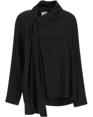 Nude Draped Panel Blouse - Black