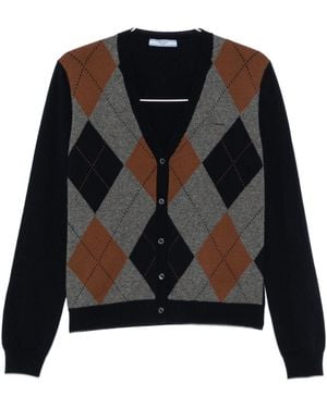 Prada Argyle-Knit V-Neck Cardigan - Black