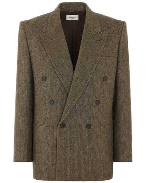 Saint Laurent Tweed Double Breasted Jacket - Green