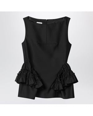 Dries Van Noten Wool And Silk Ruffled Top - Black