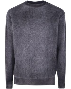 Avant Toi Hand Painted Cashmere And Wool Tonal Degrad? Jacquard Effect Round Neck Pullover - Blue