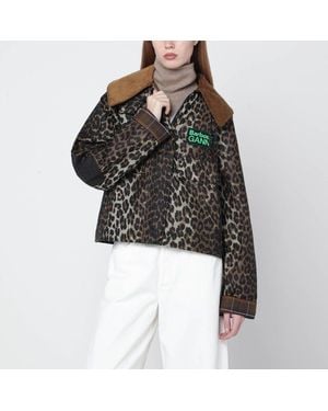 BARBOUR X GANNI Waxed Windbreaker With Leopard Print - Black